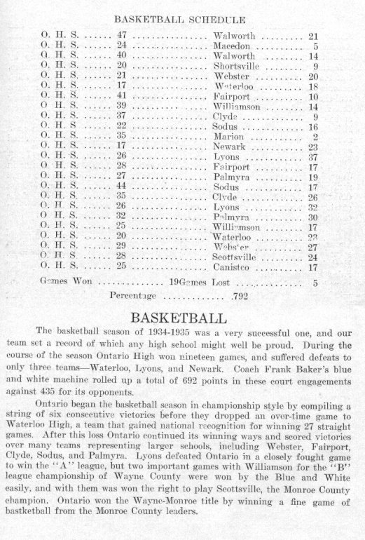 Ontario High (Wayne Central)Basketball History 1935