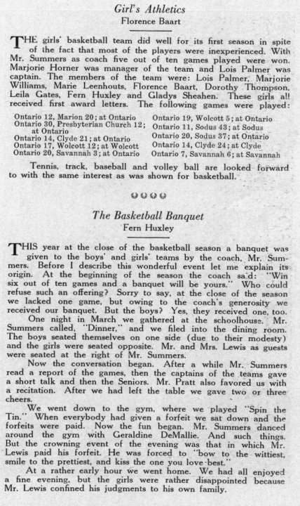 Ontario High School Girls Basketball 1928